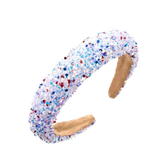 Red White and Blue Glitter Headband- White - Picture 1 of 2
